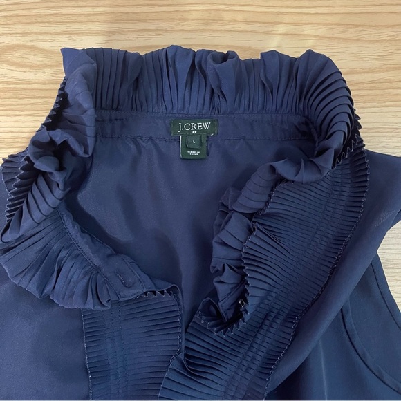 J.Crew 100% Ruffle Bow Sleeveless Blouse Size dark navy Large - Picture 3 of 7